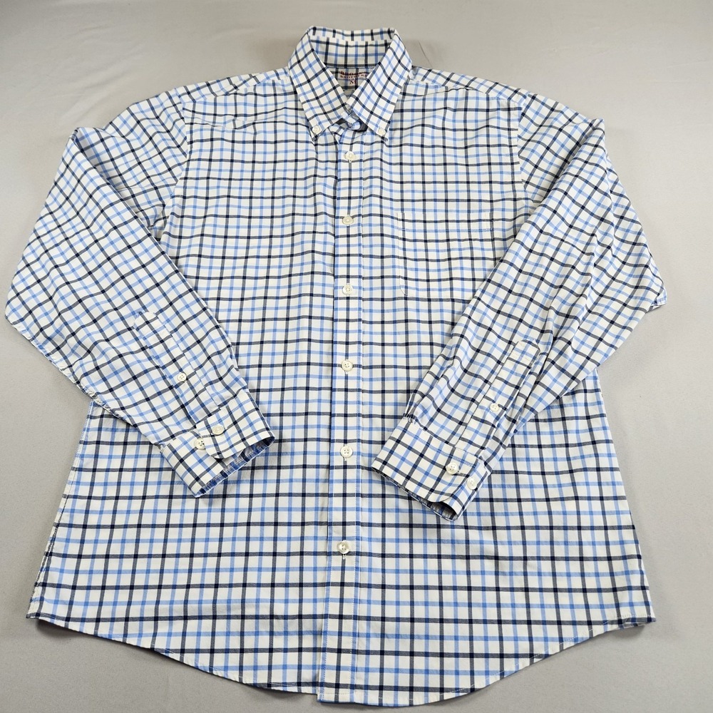 Brooks Brothers Men Regular Fit Performance Check Button Down Shirt Blue White M